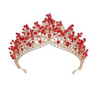 Corona Di Diadema Perline Cristallo Verde Fatta A Mano For Le Donne Ragazze Festa Nozze Accessori For Capelli Da Sposa Eleganti Lusso Occasioni Versatili(Red-beads)