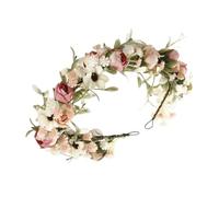 Corona di Fata Fiori - Halo di Rosa in Seta Ho 18 cm, Cerchietto da annodare in nastro regolabile, Cerchio Floreale Leggero | Corona di Capelli da Sposa per Accessorio per Costume da Sessione ph