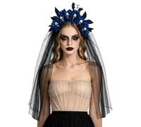 Corona di fiori per Halloween, corona con teschio, copricapo per il giorno dei morti, copricapo da sposa fantasma, fascia messicana con velo, per Halloween, cosplay, feste in maschera