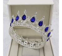Corona di Gioielli per Capelli per Donne Vintage Regina Re e corone Uomini/Donne Spettacolo Prom Diadema Ornamenti per Capelli Accessori per Gioielli per Capelli da Sposa, Argento-Blu