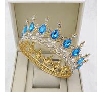 Corona di Gioielli per Capelli per Donne Vintage Regina Re e corone Uomini/Donne Spettacolo Prom Diadema Ornamenti per Capelli Accessori per Gioielli per Capelli da Sposa, Argento-Blu