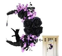 Corona di Halloween con luce - Corona di Halloween per porta d'ingresso - Corona luminosa, Halloween Moon Cat Garland per la finestra di festa a casa parete interna