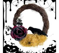 Corona di Halloween - Corona per porta di Halloween | Garland Halloweenn con Crow Vines | Accessori fotografici artificiali realistici Accessori per la casa decorativi per feste