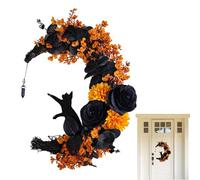 Corona di Luna di Halloween con Gatto Nero - Corona di Porta di Gatto di Halloween con Luce | Corona Luminosa, Halloween Moon Cat Garland per la finestra della festa a Casa Parete