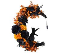 Corona di Luna di Halloween con Gatto Nero | Halloween Moon Cat Garland | Corona luminosa di Halloween per la festa della Casa Parete interna esterna, decorazione della porta