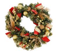 Corona di Natale Artificiale Ø40 cm con Nastri Rosso e Oro