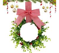 Corona di Natale con,Corona di Natale della fattoria,Corone di Natale artificiali a frutto rosso da 11,81 pollici con a scacchi | Gancio per porta primaverile di vegetazione artificiale