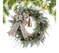 Corona di Natale | Corona d'inverno di fattoria con campanella - Ghirlanda di Natale con palline di Natale in pigne, decorazioni per le vacanze per interni ed esterni