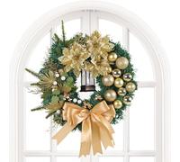 Corona di Natale Esterna & Interna con Luci e | Corona Artificiale Resistente a Pioggia/Neve per Casa, Portico, Porta, Finestra,