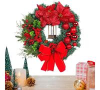 Corona Di Natale Per La Porta Con Luci,Corona Con Fiocco Decorativo | Decorazione Per Feste Appendiabile,Per Portico Cucina Armadio Cascina Mensola Porta Anteriore Parete Finestra Casa