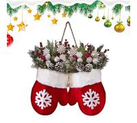Corona Di Natale Per Porta d'Ingresso | Design Realistico Decorazione Guanto Forniture,Ghirlanda con Grappoli di Bacche Rosse - per la Casa Interno Esterno Portico Feste Natalizie Parete Finestra
