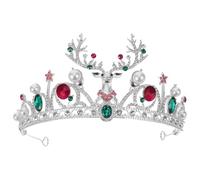 Corona di Natale Strass e Perle, Cerchio in Lega | Stile Barocco Corna Ispirate alla Renna, Finitura Argentata, per Feste Invernali e Costumi