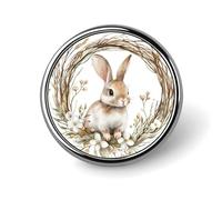 Corona di Pasqua ad acquerello con spilla rotonda coniglietto per uomo donna moda distintivo collare pin vestito giacca zaino accessori