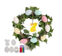 Corona di primavera | Corona della porta accesa LED con uova | Greenery Artificiale Artiglio Garland Corone Decorative Crafts con Chip di Legno per la Festa di Primavera di Pasqua Home