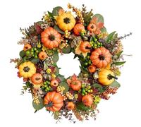 Corona di raccolta autunnale vibrante - Bacche e zucche realistiche, festiva per feste autunnali, porte del Ringraziamento e case stagionali