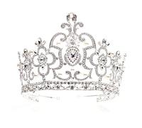 Corona di tiara corona regina barocca con accessori per capelli di compleanno per matrimoni cristallini da sposa (colore: verde medio, taglia: corona) (corona bianca argentea spessa)