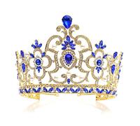 Corona di tiara corona regina barocca con accessori per capelli di compleanno per matrimoni cristallini da sposa (colore: verde medio, taglia: corona) (corona blu di zaffiro)