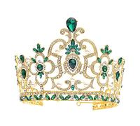 Corona di tiara corona regina barocca con accessori per capelli di compleanno per matrimoni cristallini da sposa (colore: verde medio, taglia: corona) (corona verde media)