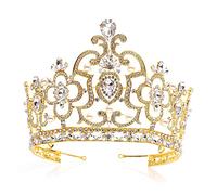 Corona di tiara corona regina barocca con accessori per capelli di compleanno per matrimoni in cristallo da sposa (colore: verde medio, taglia: corona) (corona d'oro)