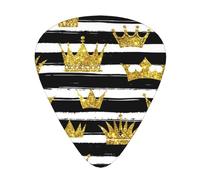 Corona dorata glitterata con strisce bianche e nere,12 pezzi di plettri per chitarra, 3 plettri di diverso spessore per chitarra acustica, basso, ukulele