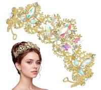 Corona d'oro, corona di corona elettroplante di Rhinestone Queen Tiara, fascia per la festa del compleanno del ballo di matrimonio per le donne Accessori per capelli, corona d'oro, corona d'oro