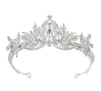 Corona floreale con strass per matrimonio, diadema da concorso, accessori per capelli per la sposa perla copricapo regolabile H340 argento bianco