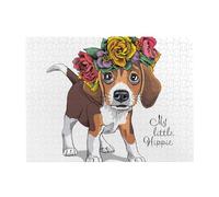 Corona floreale con testa di cucciolo di Beagle, puzzle da 500 pezzi per adulti - Puzzle in legno per adulti e anziani