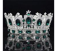 Corona grande tiara corona di strass cristallo di strass grande diadema da sposa per sposa per capelli da sposa tiade e corona di capelli (corona verde d'argento)