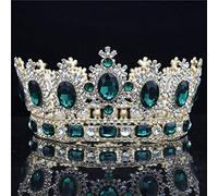 Corona grande tiara corona di strass cristallo di strass grande diadema da sposa per sposa per capelli da sposa tiade e corona di capelli (corona verde d'argento)
