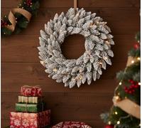 Corona Innevata con Luci LED 60cm Ghirlanda Natalizia Flocked 110 Aghi PVC