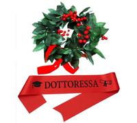 Corona Laurea con Fascia Rossa Dottoressa - Accessori Sunlux Laurea Completi per Uomo e Donna - Festa di Laurea, Gadget e Decorazioni Eleganti