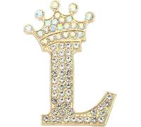 Corona lettera iniziale, pennello lettera, corona iniziale strass alfabeto lettera lapel badges pin per le donne abiti abito cappotto (B)