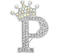 Corona lettera iniziale, pennello lettera, corona iniziale strass alfabeto lettera lapel badges pin per le donne abiti abito cappotto (H)
