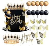 corona nera come decorazione per torte palline dorate corona di compleanno targa a farfalla dorata per compleanno o baby shower