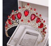 Corona nuziale Corona da regina for donna, diademi reali di cristallo di lusso barocco Corone da regina strass diadema velo diadema fascia da sposa gioielli for capelli da sposa ( Color : Gold Red )