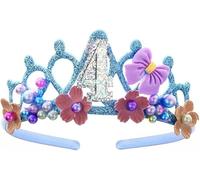 Corona per 4° compleanno per ragazze, 4° tiara per compleanno corona con fiocco fiori di perle 4 anni usa e getta