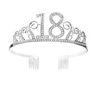 Corona per Compleanno 18 Anni Cerchietto Diadema Principessa Donna Tiara Strass Cristallo con Pettine, Principessa Articoli per Feste e Decorazioni con Cristallo Argento