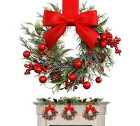 Corona per Porta di Natale - ABS 16 x 16 x 3 cm | Papillon Festivo con Bacche Rosse, Decorazioni per Vacanze, Display Interno, Decorazioni per Ghirlanda di Natale, Decorazione per Porte