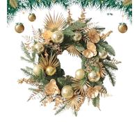 Corona per porta di Natale da -nove pollici - Decorazione per feste in pino con sfera dorata, design festivo invernale | per interni ed esterni, parete e finestra, camino e soggiorno, ufficio e