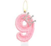 Corona Rosa Candela di Compleanno 9, 3D Glitter Corona Numero di Candela 9,Numero 9 Candele di Compleanno Rosa Candele Torta Decorazione, Adatto A Feste di Compleanno Festa Ragazze