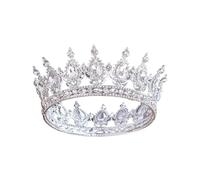 Corona Rotonda Barocca For Matrimonio, Corona Nuziale, Tiara Con Strass E Cristalli, Copricapo For Regine E Re per Varie Occasioni(A)
