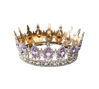 Corona Rotonda Barocca For Matrimonio, Nuziale, Tiara Con Strass E Cristalli, Copricapo For Regine Re Adatta A Molte Occasioni(B)