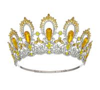 Corona rotonda da donna con piuma di cristallo, diadema con strass, accessorio per capelli per vincitori di concorsi e servizi fotografici fantasy, Tiaras, Diadema d'oro diadema per donne accessori
