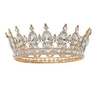 Corona rotonda da donna per matrimonio, concorso nuziale, diadema con strass di cristallo, coroncina per regine e re