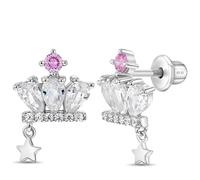 Corona & Stella Zirconi Pendente Bambini/Ragazze Orecchini Vite Retro - Argento