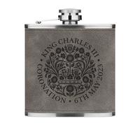 Coronation Emblema King Charles III 170ml pelle Sintetica Hip Flask Grigio Gift