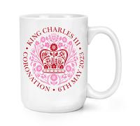 Coronation Emblema Rosa King Charles III 426ml Grande Tazza Commemorativa Regalo