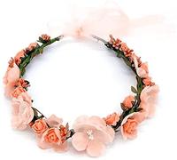 Coroncina Comunione,Fata Ghirlanda Floreale Fascia Per Capelli Regolabile Con Fiore for Kids Girls Hair Style (Arancia)