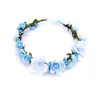 Coroncina Comunione,Fata Ghirlanda Floreale Fascia per Capelli Regolabile con Fiore for Kids Girls Hair Style (Blu)