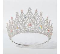 Coroncina rotonda da donna, regolabile, per concorsi nuziali, diademi e copricapi, accessori per capelli da sposa, colore argento AB
